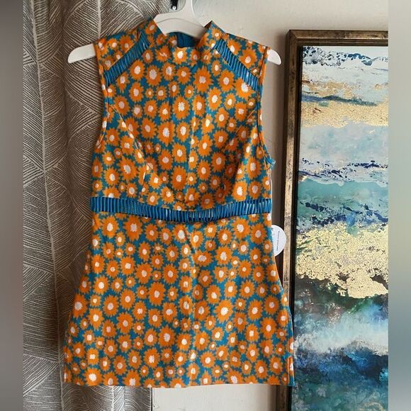 STAUD Atlas Top Sleeveless Orange Blue Daisy Linen Cotton Blend Shirt Sz 0 NWT - Picture 5 of 17